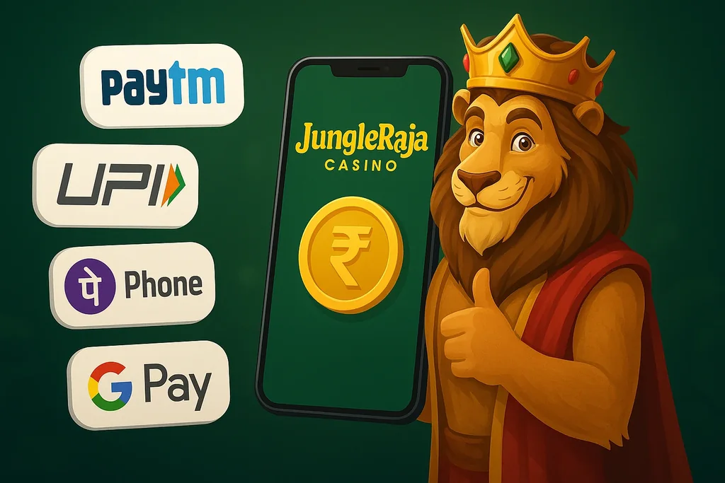 JungleRaja mobile cashier page with INR payment options in India